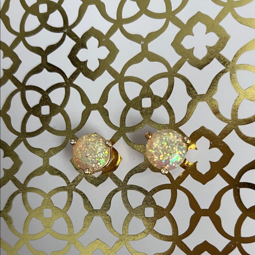 Elegant Gold and Opal Stud Earrings with backs